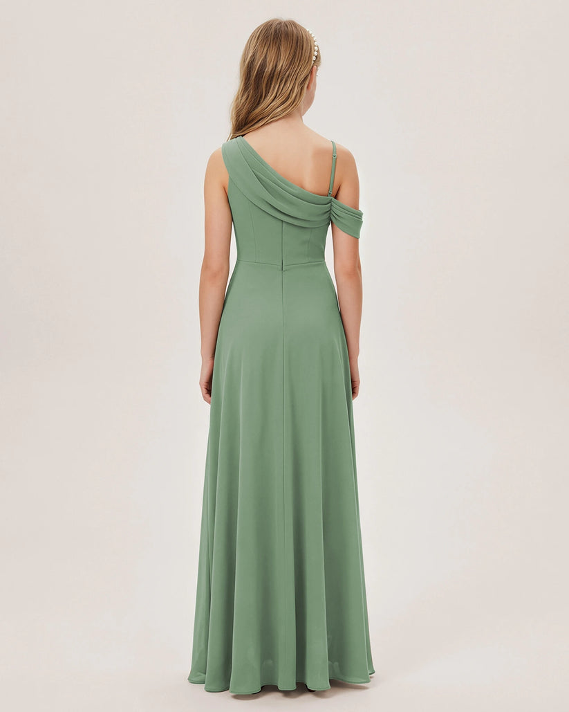 Sage Green Chiffon A-line Junior Bridesmaid Dress Back View