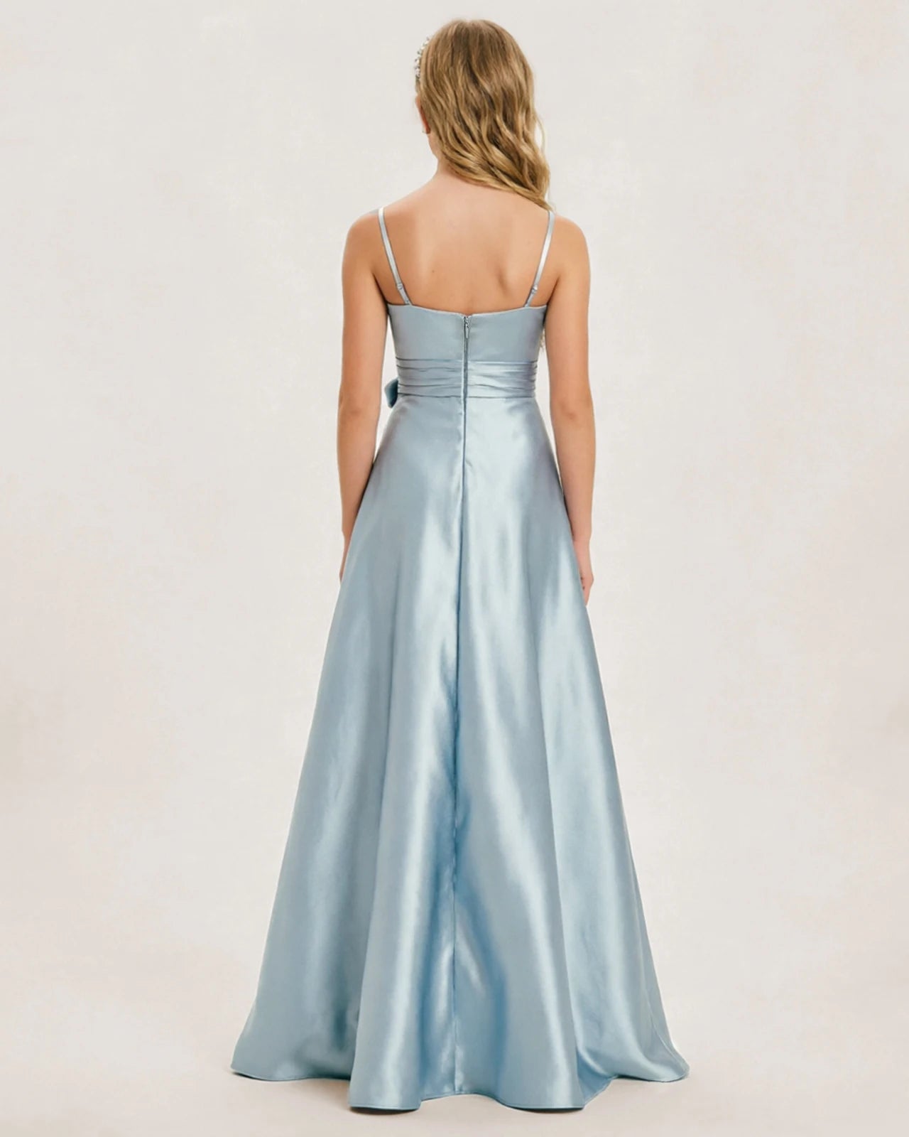 Dusty Blue Satin Junior Bridesmaid Dress