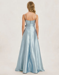 Dusty Blue Satin Junior Bridesmaid Dress