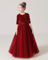Burgundy Tulle A-line Flower Girl Dress Front View