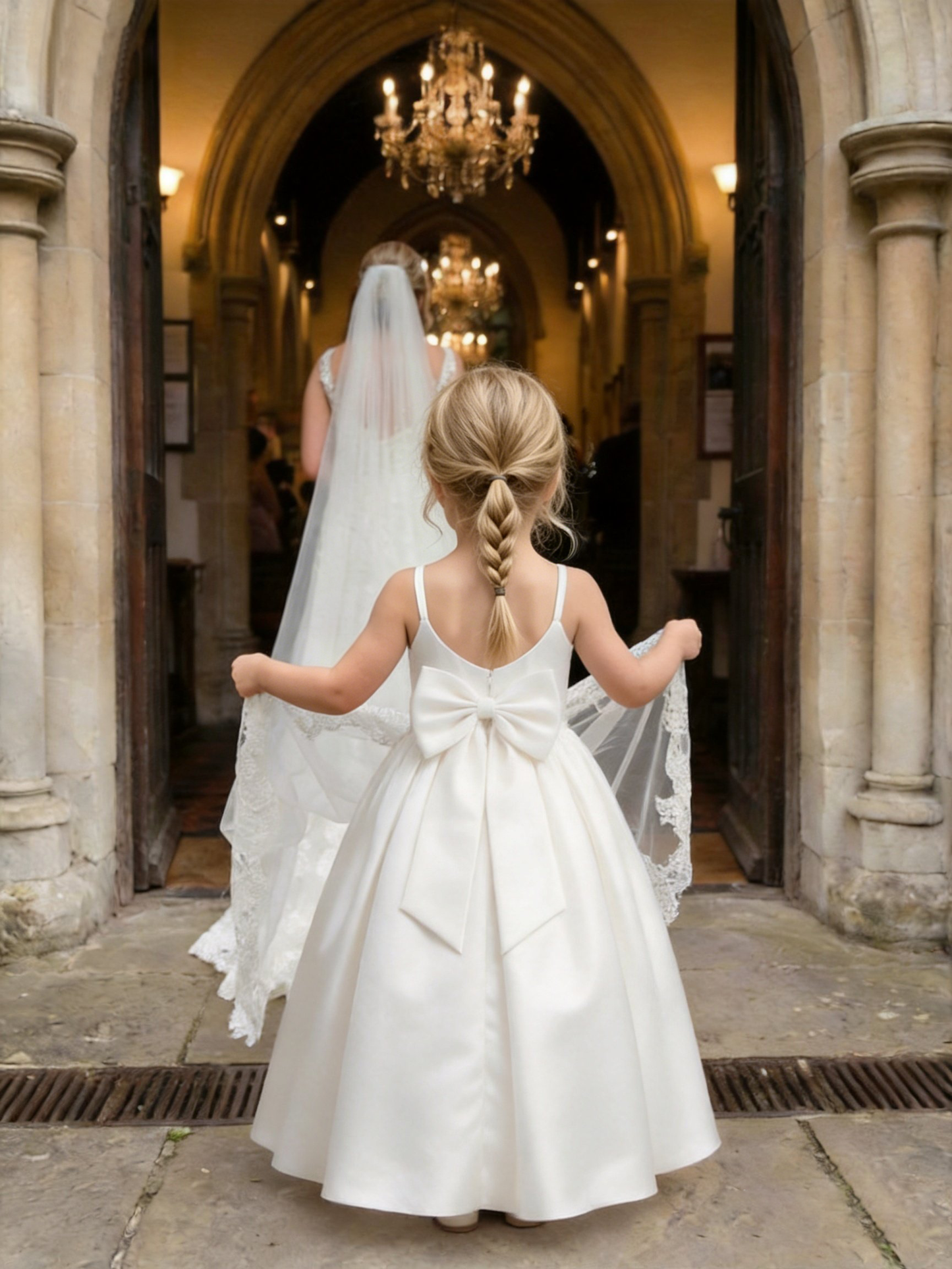 dideyttawl Satin Flower Girl Dresses with Bow Elegant Communion Dress for Girls A-Line Formal Party Gown with Bow