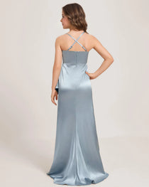 Dusty Blue Junior Bridesmaid Dress with Slit