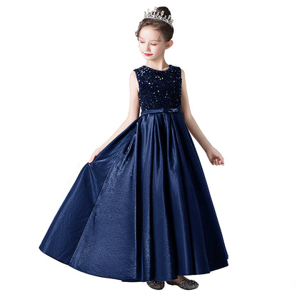 Satin Sequins Formal Dresses For Girls Special Occasion Dresses Elegant Birthday Party Dress
