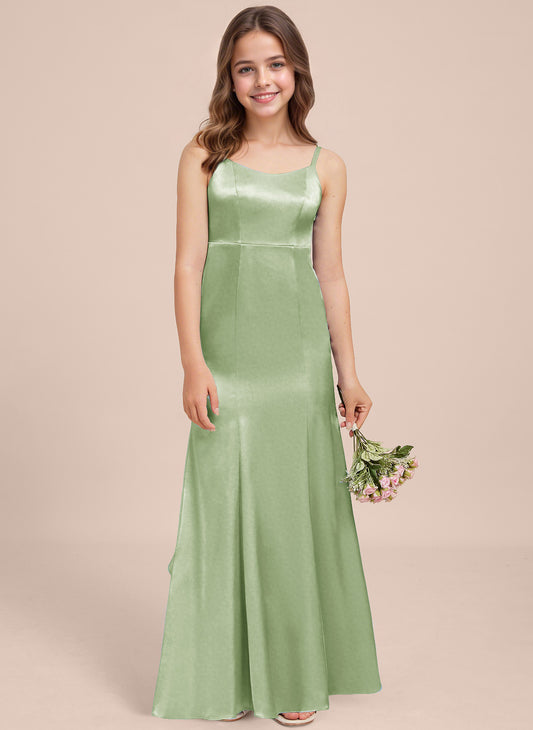 dideyttawl Mermaid Junior Bridesmaid Dress with Slit V-Neck Ruffles Bow Stretch Satin Flower Girl Dress Sleeveless Formal Special Occasion Dress for Wedding 2522