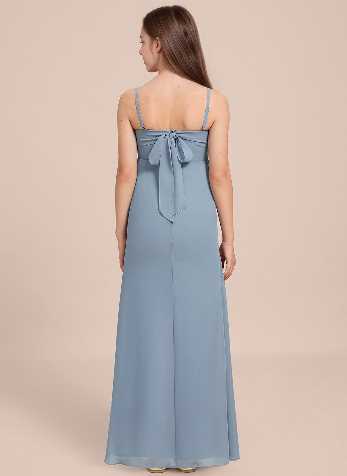 dideyttawl Long Sheathe Junior Bridesmaid Dresses for Girls Chiffon A-Line Ruched Cowl Neck Wedding Flower Girls Dress 2512