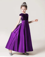 Purple Sequin A-line Girls Formal Dress Front View