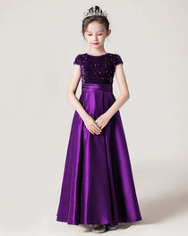 Purple Front Sequin Flower Girls Dress