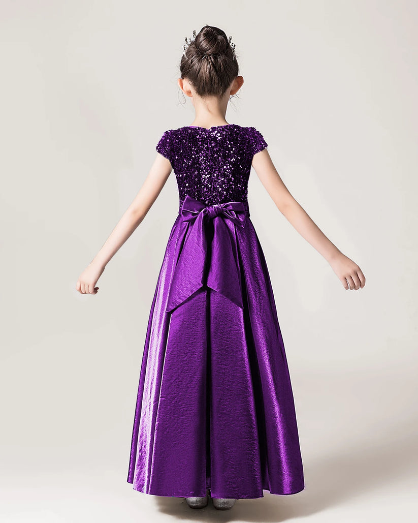 Purple Satin A-line Girls Formal Dress Back View