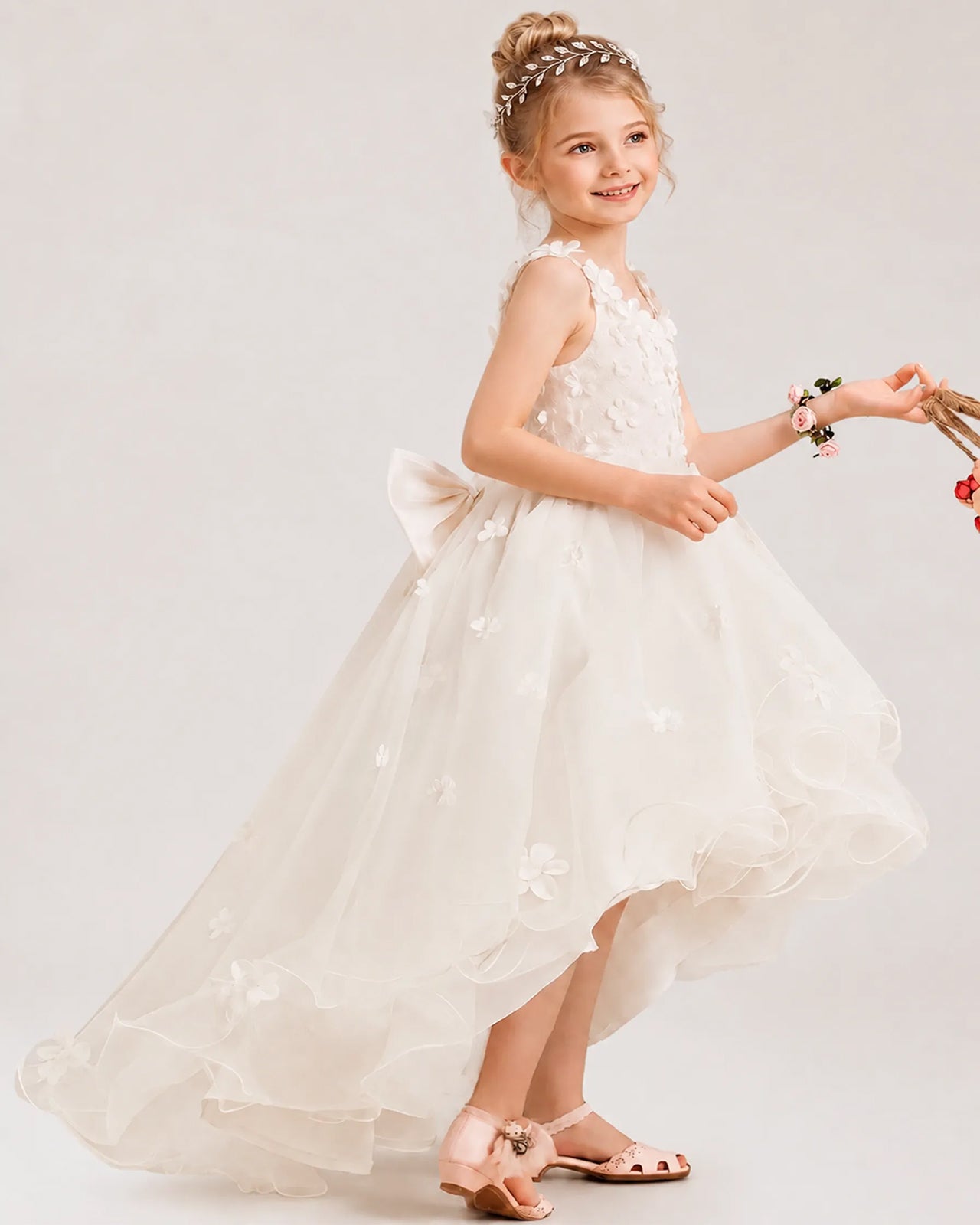 Ivory Organza A-line Flower Girl Dress Side View