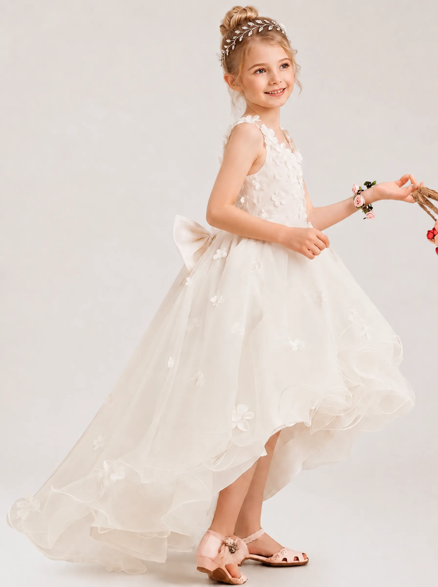 Ivory 3D Floral Flower Girl Dress