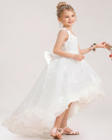 White Organza High-Low Flower Girl Dress Side View