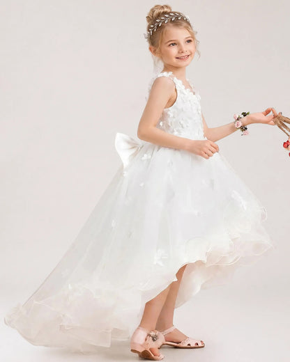 White Organza High-Low Flower Girl Dress Side View