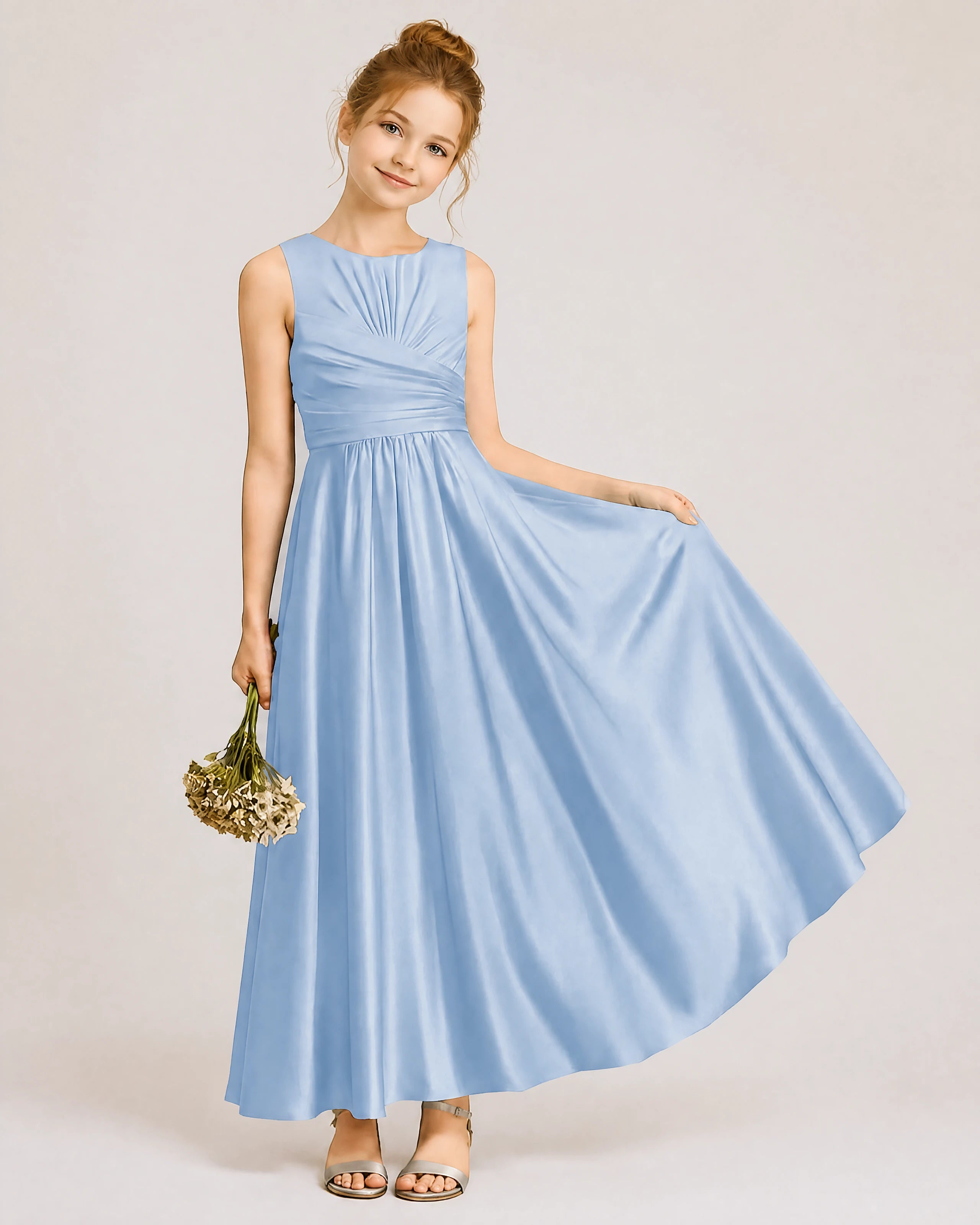 Junior Bridesmaid Dress | Ruched Bodice & Satin