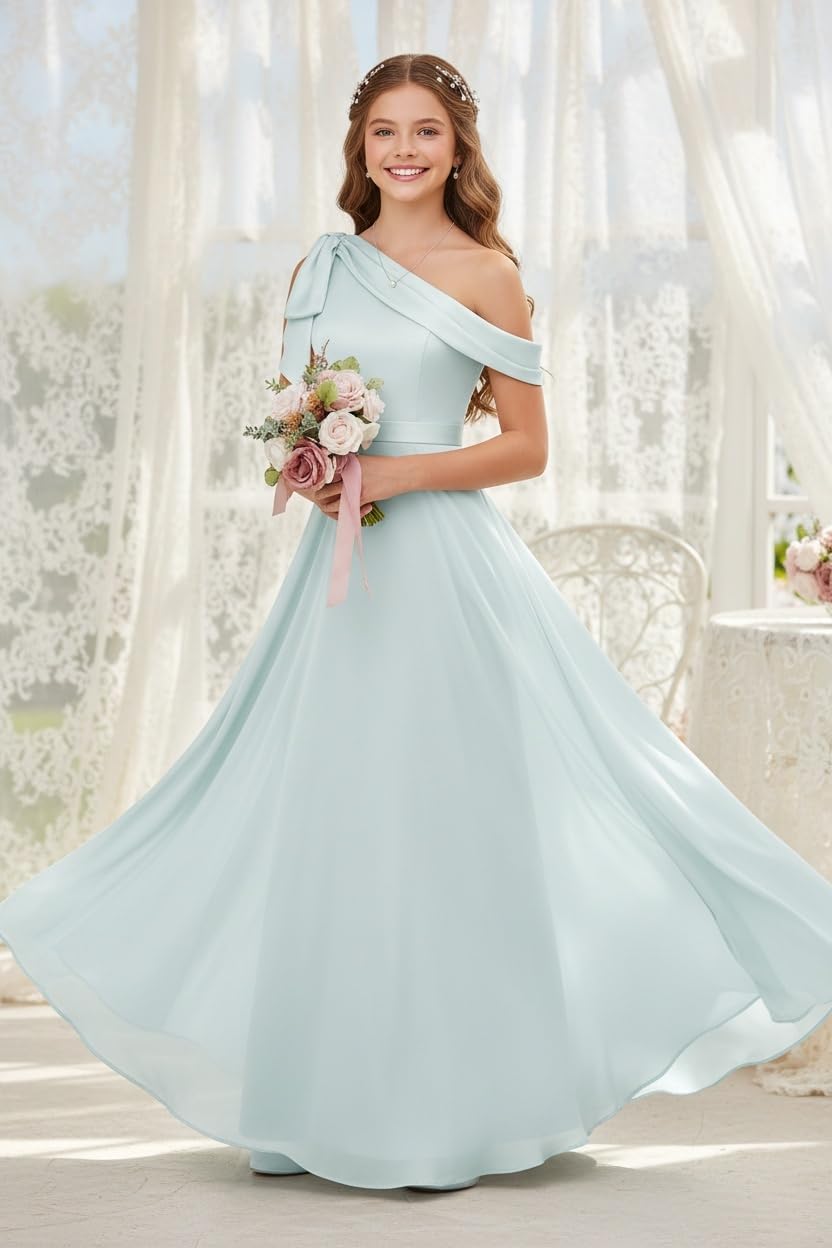 dideyttawl One Shoulder Junior Bridesmaid Dresses for Girls 4-16 Chiffon  A-Line Pageant Formal Party Ball Dress 2562