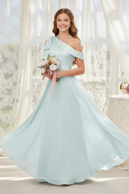 dideyttawl One Shoulder Junior Bridesmaid Dresses for Girls 4-16 Chiffon  A-Line Pageant Formal Party Ball Dress 2562
