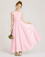 Pink Satin A-line Junior Bridesmaid Dress Front View