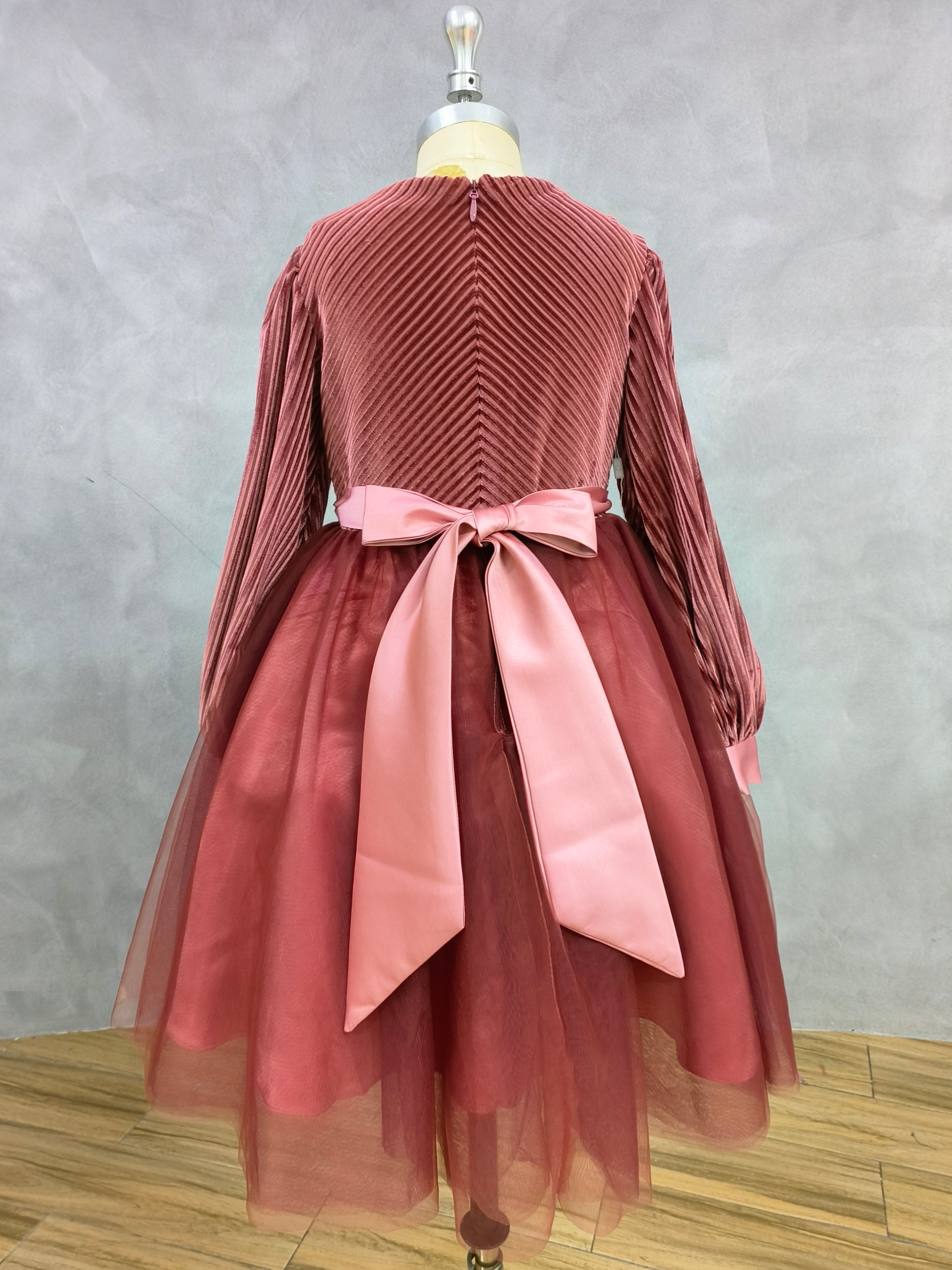 Dideyttawl Spring Girls Short Velvet Girls Formal Dress Elegant Formal Dress Lantern Long Sleeves Girls Birthday Party Dress