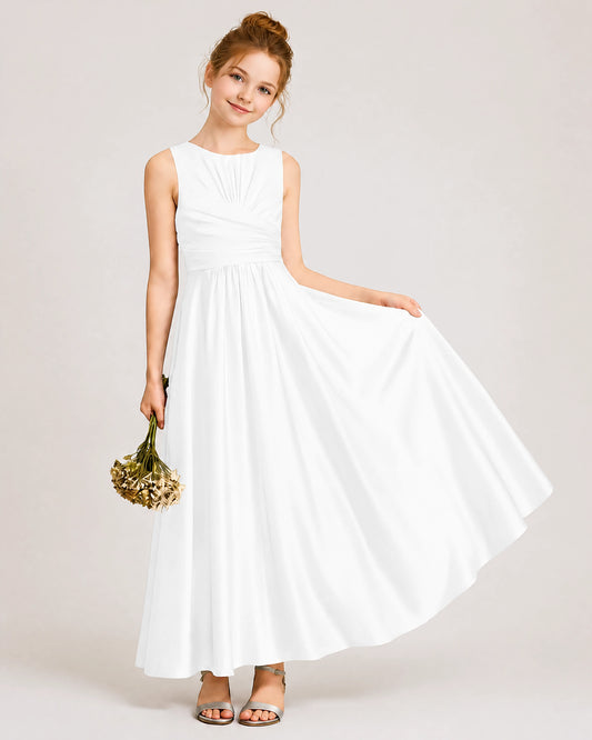 White Chiffon A-line Junior Bridesmaid Dress Front View