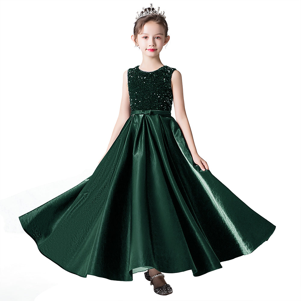 Satin Sequins Formal Dresses For Girls Special Occasion Dresses Elegant Birthday Party Dress
