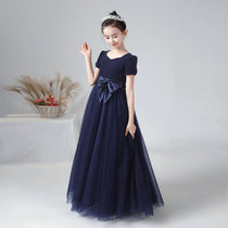 Dideyttawl Velvet Girls Formal Dress With V Neck Puff Sleeves
