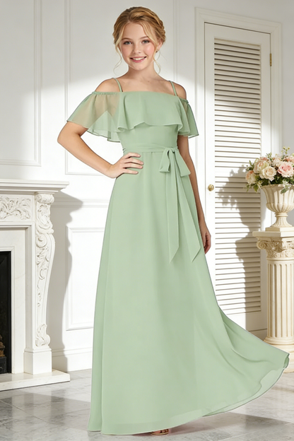dideyttawl Spaghetti Straps Junior Bridesmaid Dresses for Wedding A-Line Chiffon Pageant Girls Formal Party Dress 003