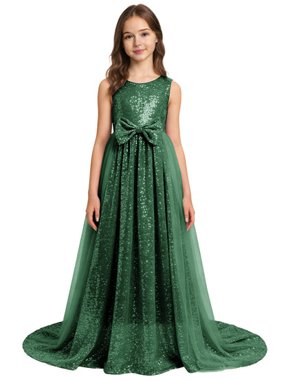 dideyttawl 2026 Flower Girls Dress Sparkly Sequins Tulle Sleeveless Prom Gown Floor Length Jr Bridesmaid Dresses 2557