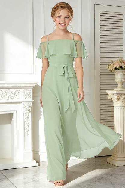 dideyttawl Spaghetti Straps Junior Bridesmaid Dresses for Wedding A-Line Chiffon Pageant Girls Formal Party Dress 003