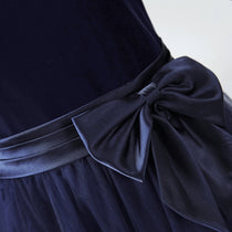Dideyttawl Velvet Girls Formal Dress With V Neck Puff Sleeves