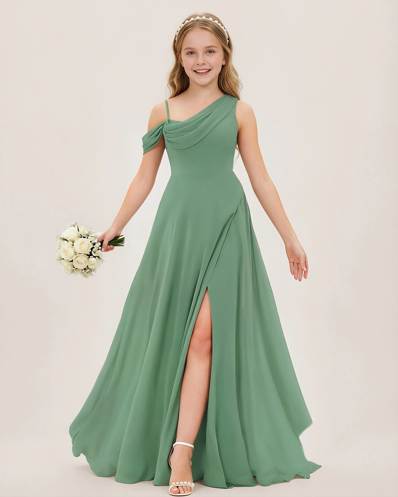 Cowl Neck Junior Bridesmaid | Chiffon Flower Girl Dress