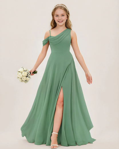 Sage Green Chiffon A-line Junior Bridesmaid Dress Front View