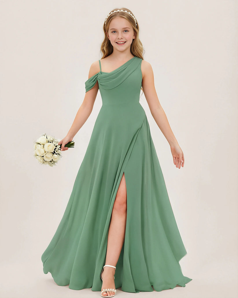 Sage Green Chiffon A-line Junior Bridesmaid Dress Front View