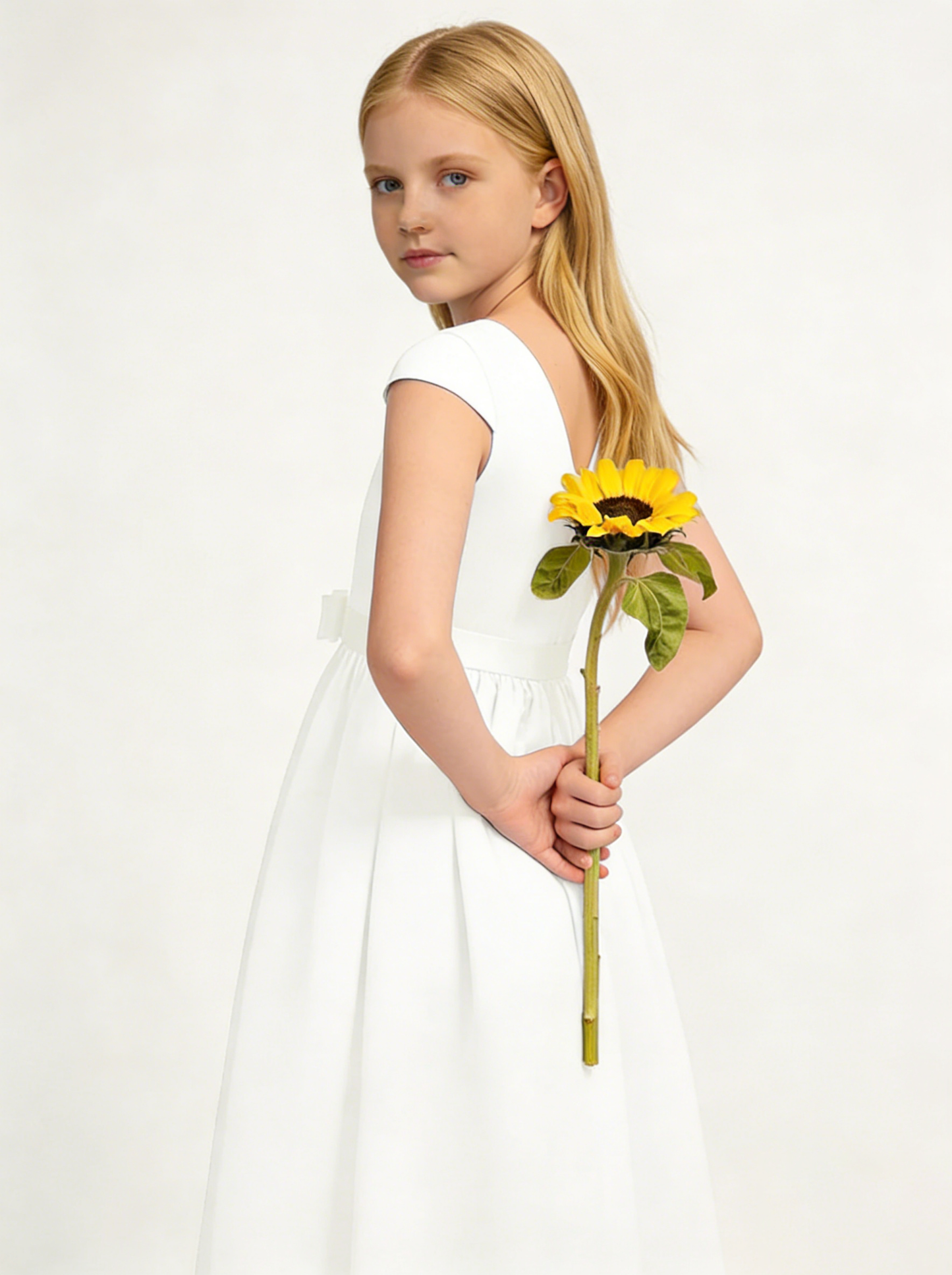 dideyttawl Satin Junior Bridesmaid Dresses Cap Sleeve Pageant Gown 2771
