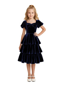 Dideyttawl Pleated Velvet Girls Formal Dress with Short Formal Party Gown 2543