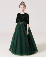 Dark Green Tulle A-line Flower Girl Dress Front View