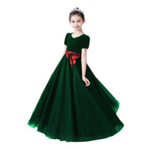 Dideyttawl Velvet Girls Formal Dress With V Neck Puff Sleeves