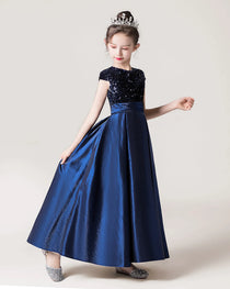 Navy Front Sequin Flower Girls Dress
