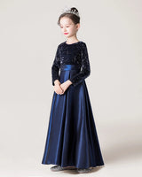 Navy Blue Sequin A-line Girls Formal Dress Side View