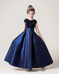 Vestido Formal de Satén y Lentejuelas Dideyttawl para Niñas con Mangas Cortas y Lazo Trasero