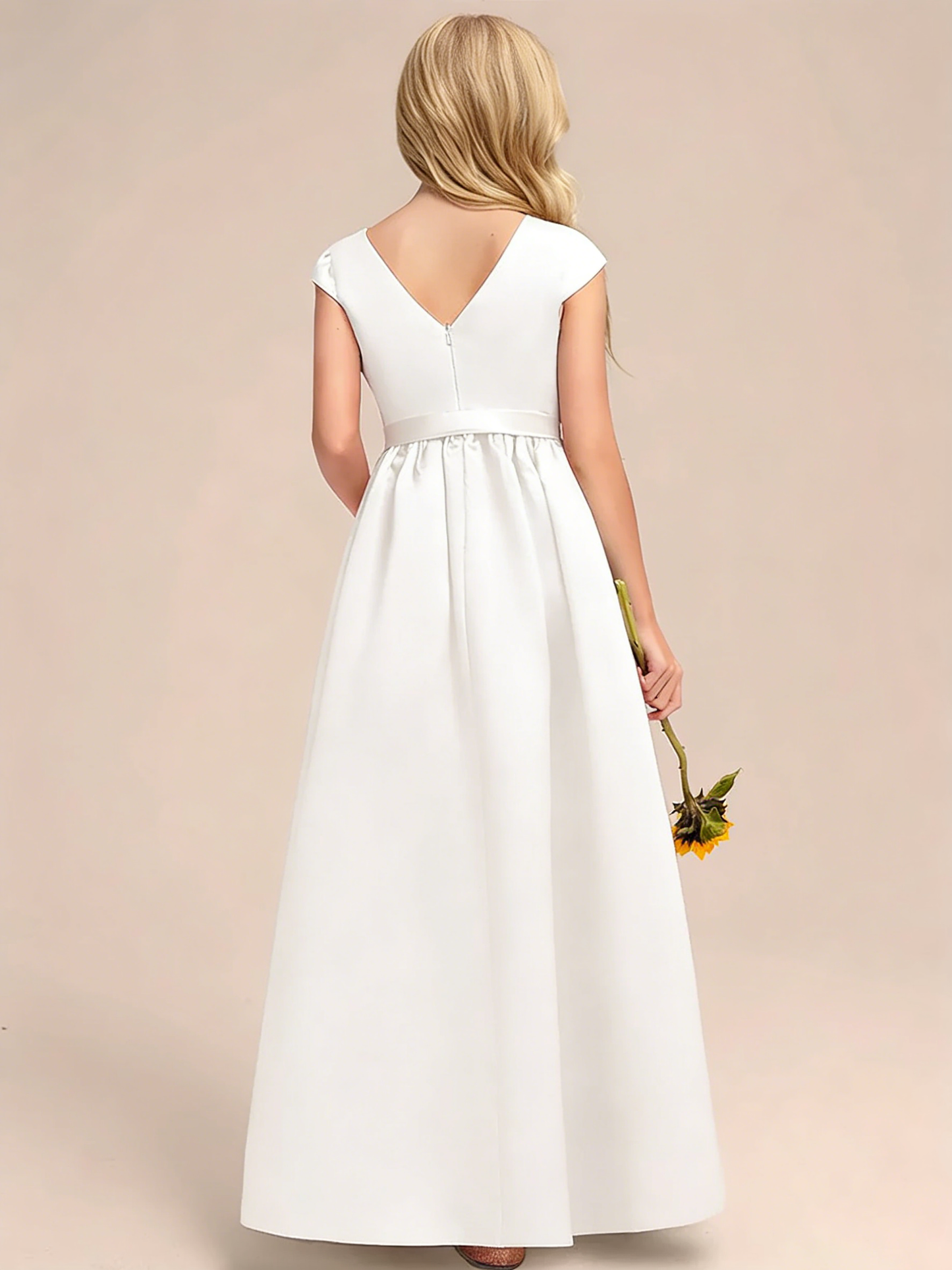 dideyttawl Satin Junior Bridesmaid Dresses Cap Sleeve Pageant Gown 2771