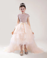 Champagne Tulle High Low Girls Formal Dress Front View