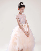 Blush Pink Sequin Tulle Ball Gown Girls Formal Dress Side View
