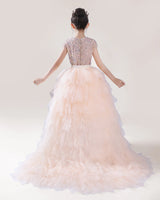 Blush Pink Tulle Ball Gown Girls Formal Dress Back View
