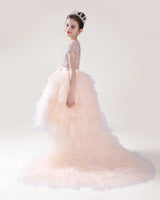 Blush Pink Tulle A-line Girls Formal Dress Side View