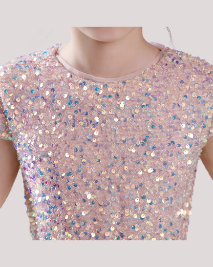 Dideyttawl Sequin Pageant Dress Hi-Lo Birthday Party Dress with Detachable Train