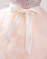 Blush Pink Tulle Ball Gown Girls Formal Dress Back View