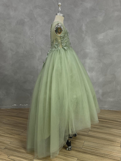 2025 Spring Embroidery Lace Appliqued Tulle Flower Girls Dress Wedding Guest Dress Puffy Princess Dress Strapless Full Length Pageant Dress