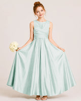 Mist Satin A-line Junior Bridesmaid Dress Front View