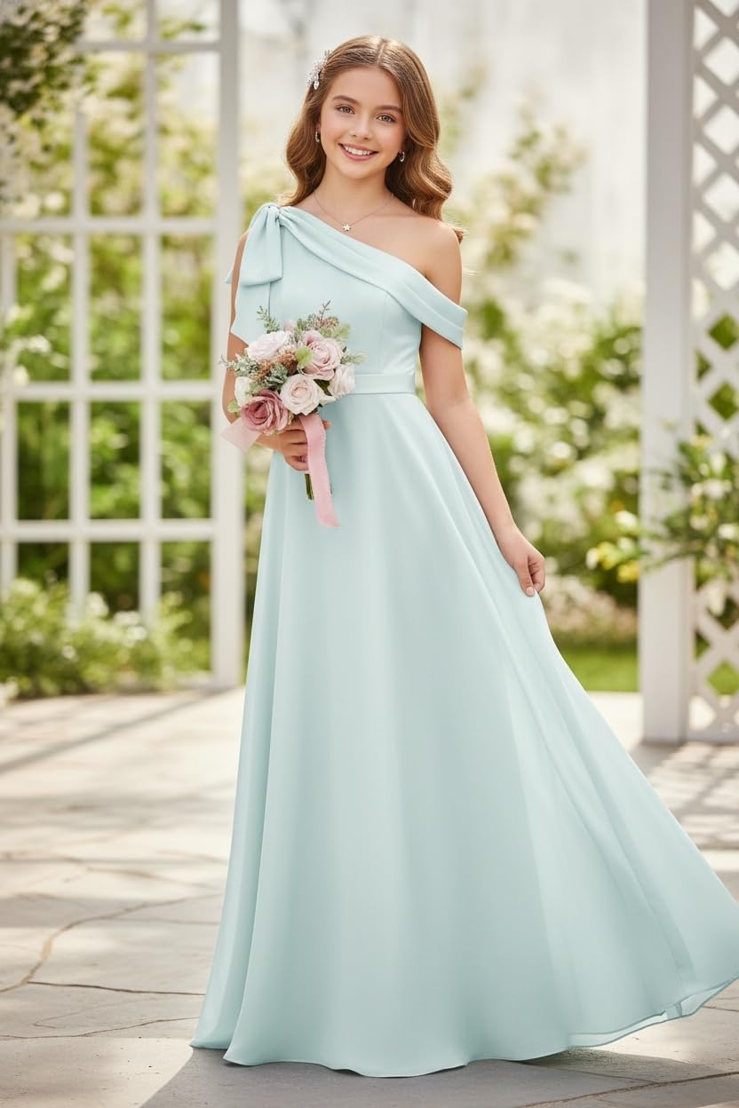 dideyttawl One Shoulder Junior Bridesmaid Dresses for Girls 4-16 Chiffon  A-Line Pageant Formal Party Ball Dress 2562