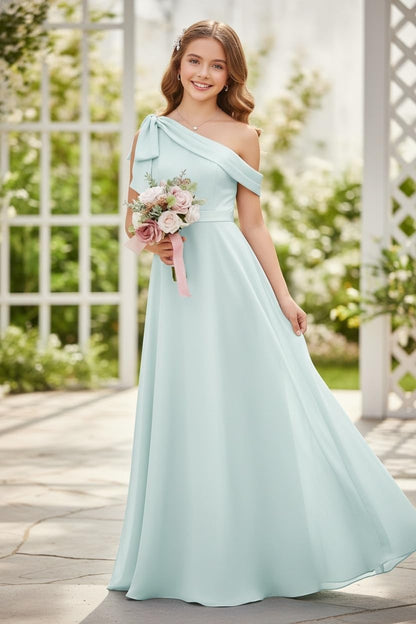 dideyttawl One Shoulder Junior Bridesmaid Dresses for Girls 4-16 Chiffon  A-Line Pageant Formal Party Ball Dress 2562