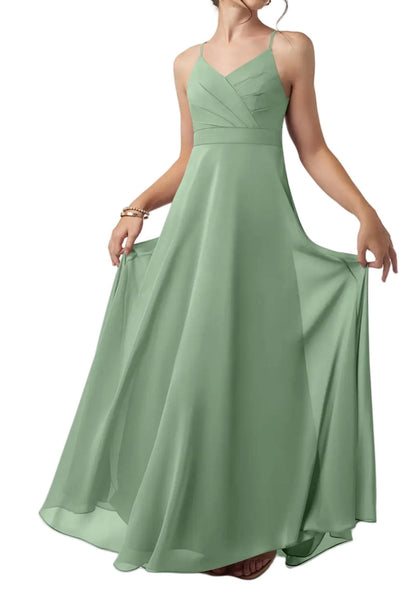 dideyttawl V-Neck Junior Bridesmaid Dress Spaghetti Straps Pleated Chiffon A-Line Flower Girl Dress 2510